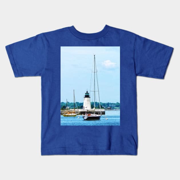 Bristol RI - Boats near Lighthouse Kids T-Shirt by SusanSavad